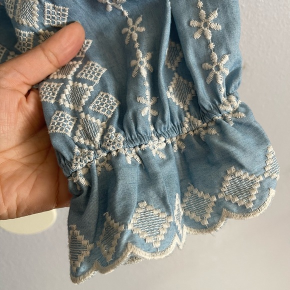 Zara blue cotton jacket with white thread work embroidery. - Picture 11 of 12